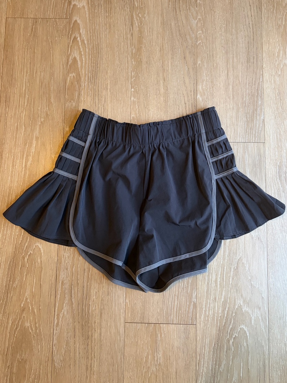 Black & Charcoal Grey Athletic Ruffle Hem Shorts